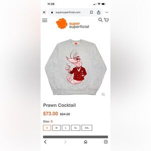 Super superficial Matthew Green Prawn Cocktail sweatshirt size Small